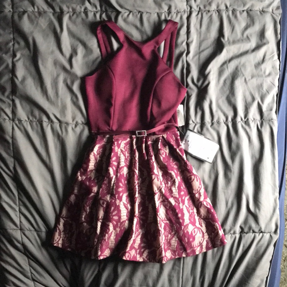 Crystal Doll coral social wine/ nude juniors mini dress. Size 1 Brand new